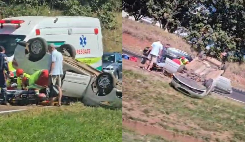 RIO PRETO - RESGATE: Motorista capota na Rodovia Washington Luís e é encaminhada ao Hospital de Base 